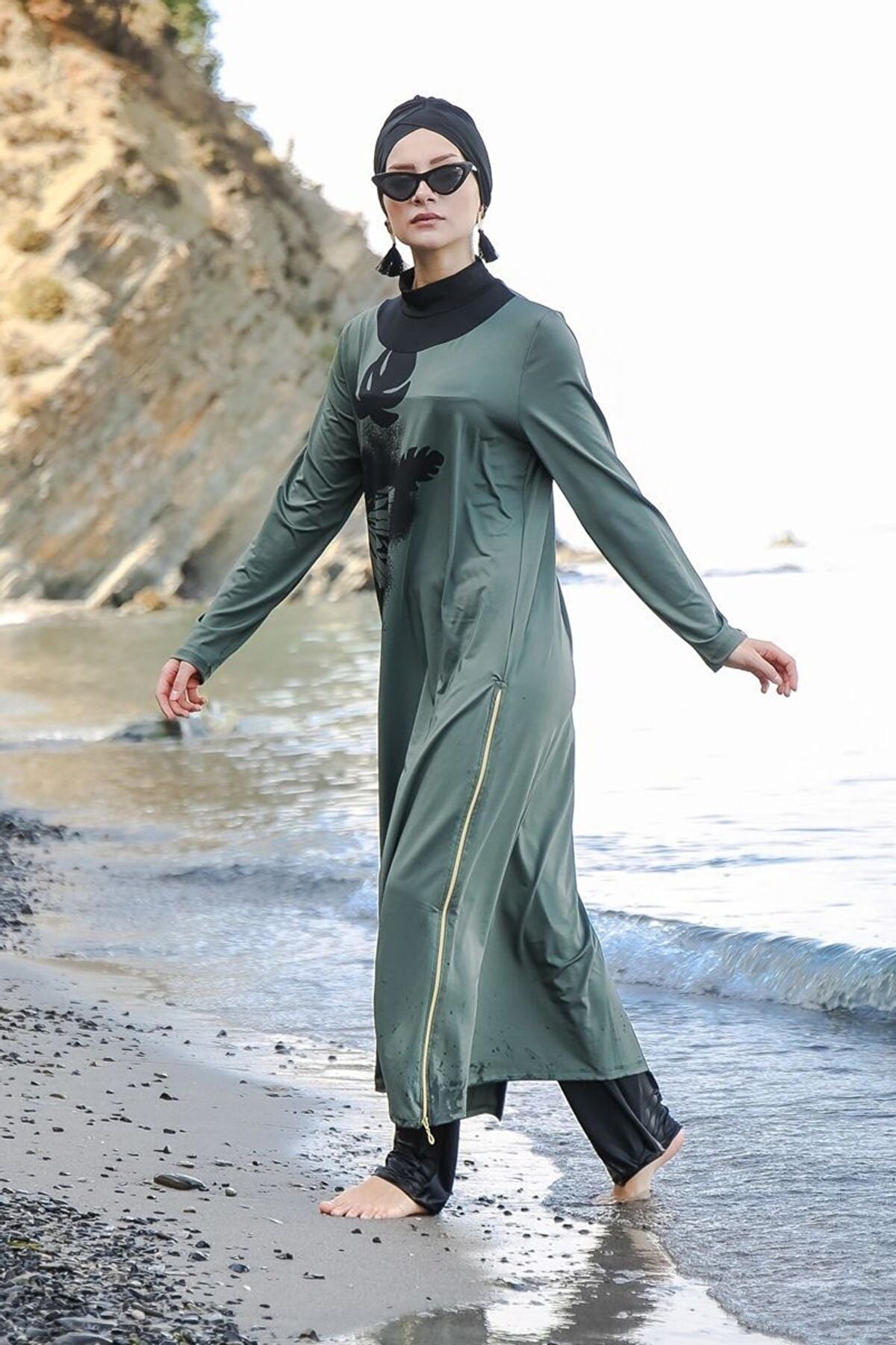 Lycra Khaki Burkini Modest Swimwear M2021