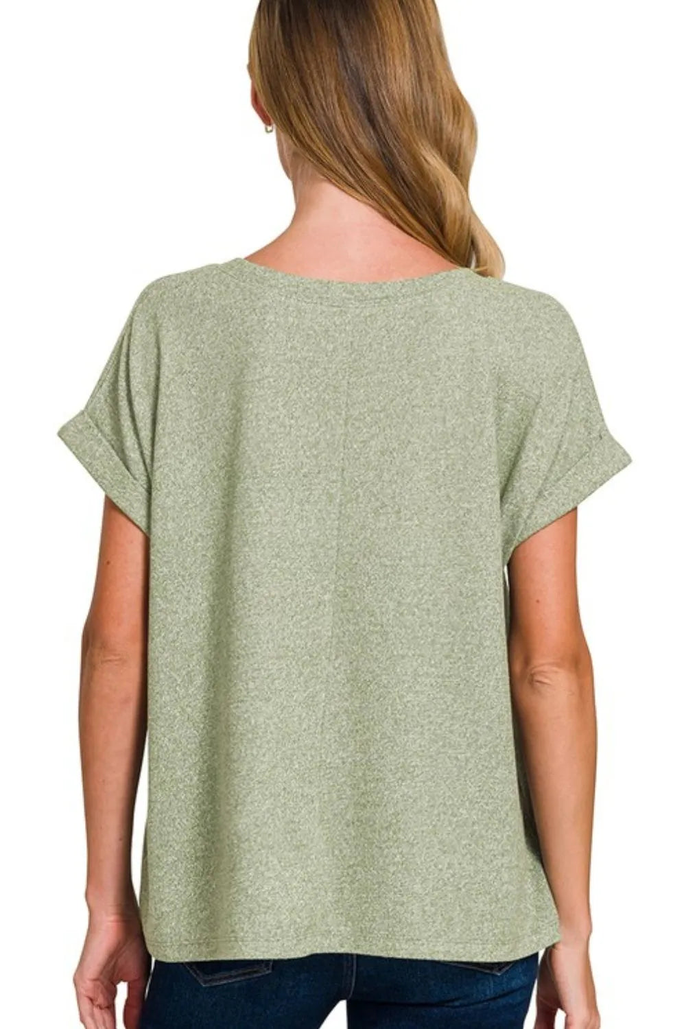 Zenana Soft Melange Hacci V-neck Tee