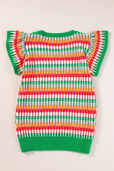 Contrast Striped V-Neck Knit Top