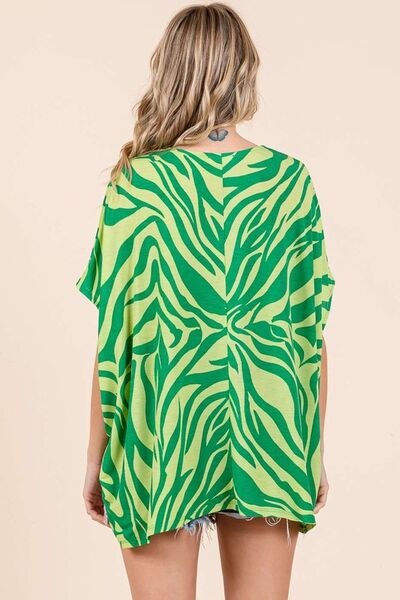 Mittoshop Zebra Print V-Neck Short Sleeve Oversized Top #2