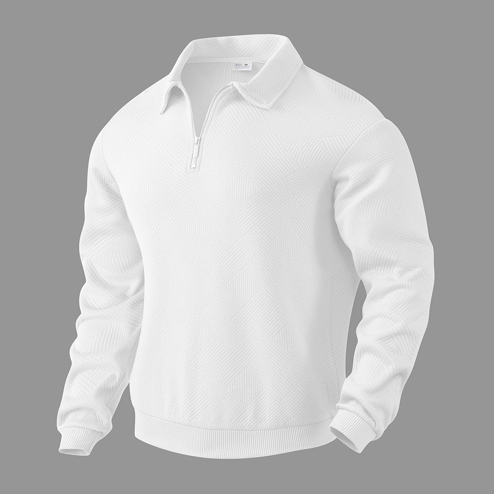 Textured Jacquard Half-Zip Polo Sweatshirt - Long Sleeve