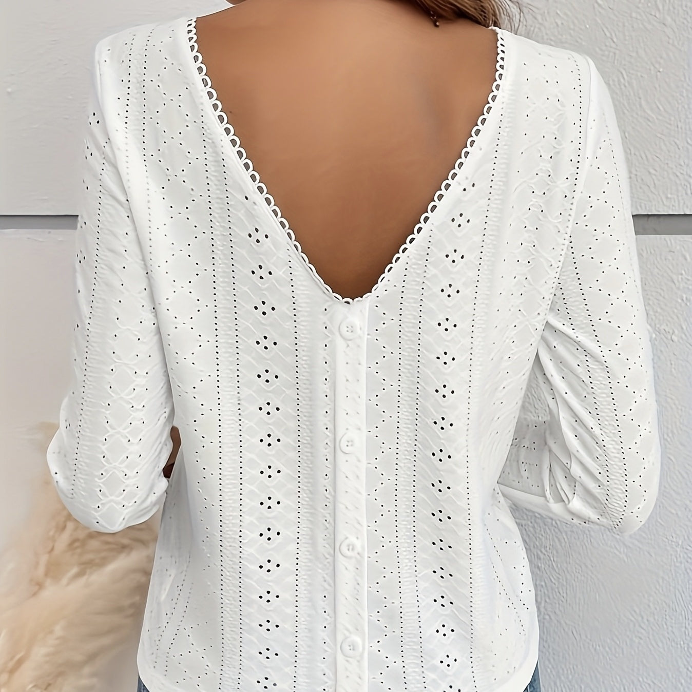 Women’s Eyelet Embroidered Button-Back T-Shirt