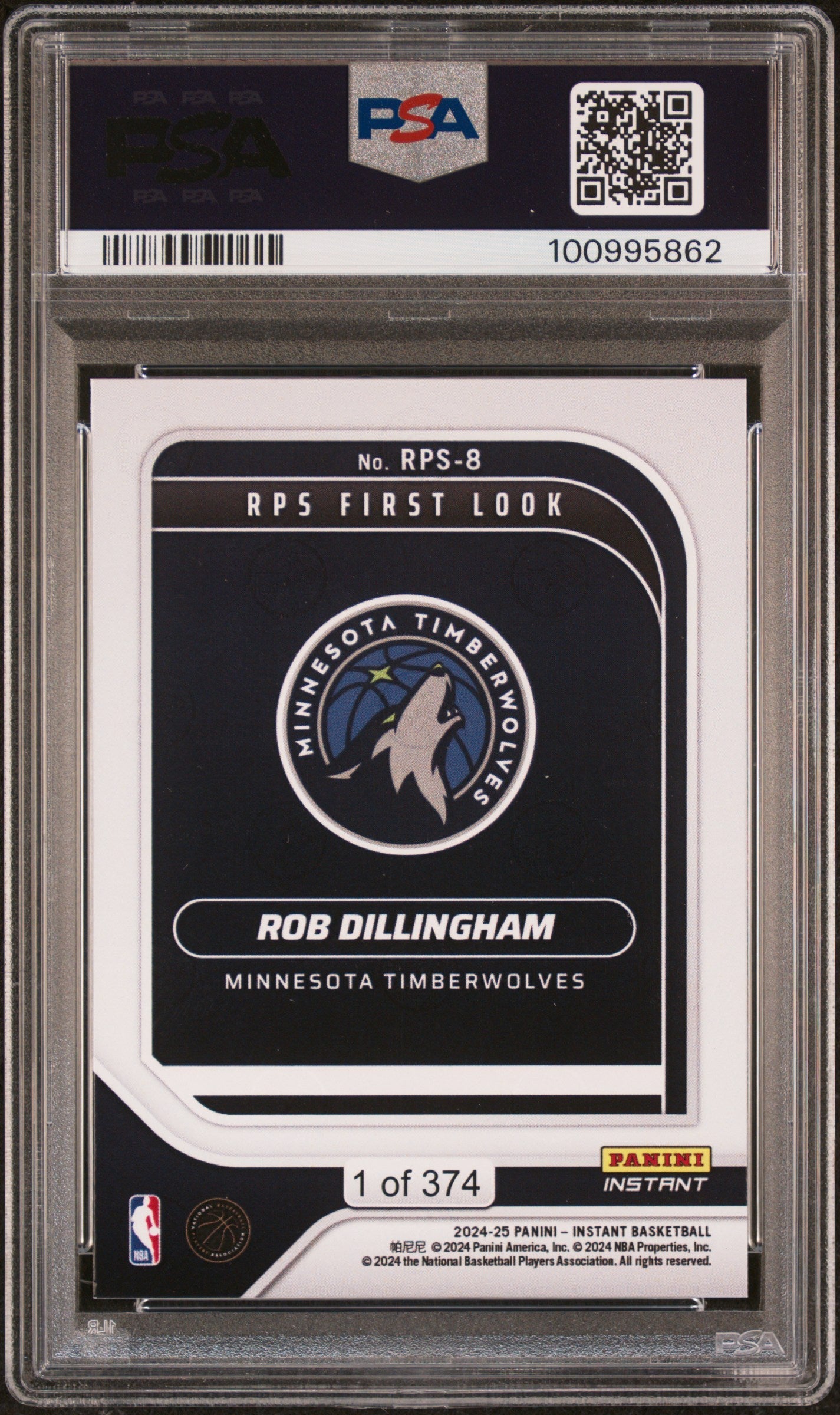 Graded 2024 Panini Instant NBA Rob Dillingham #8 RPS First Look Rookie RC Basketball Card PSA 9 Mint
