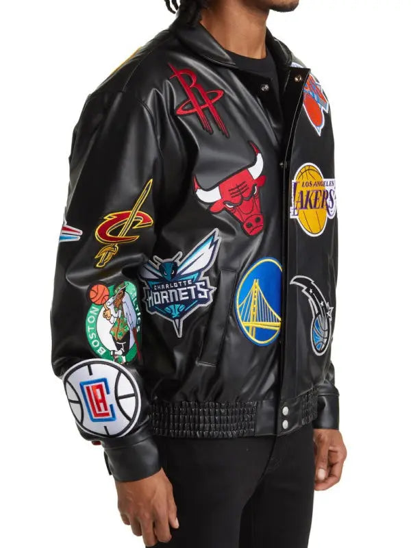 NBA Collage Faux Leather Jacket