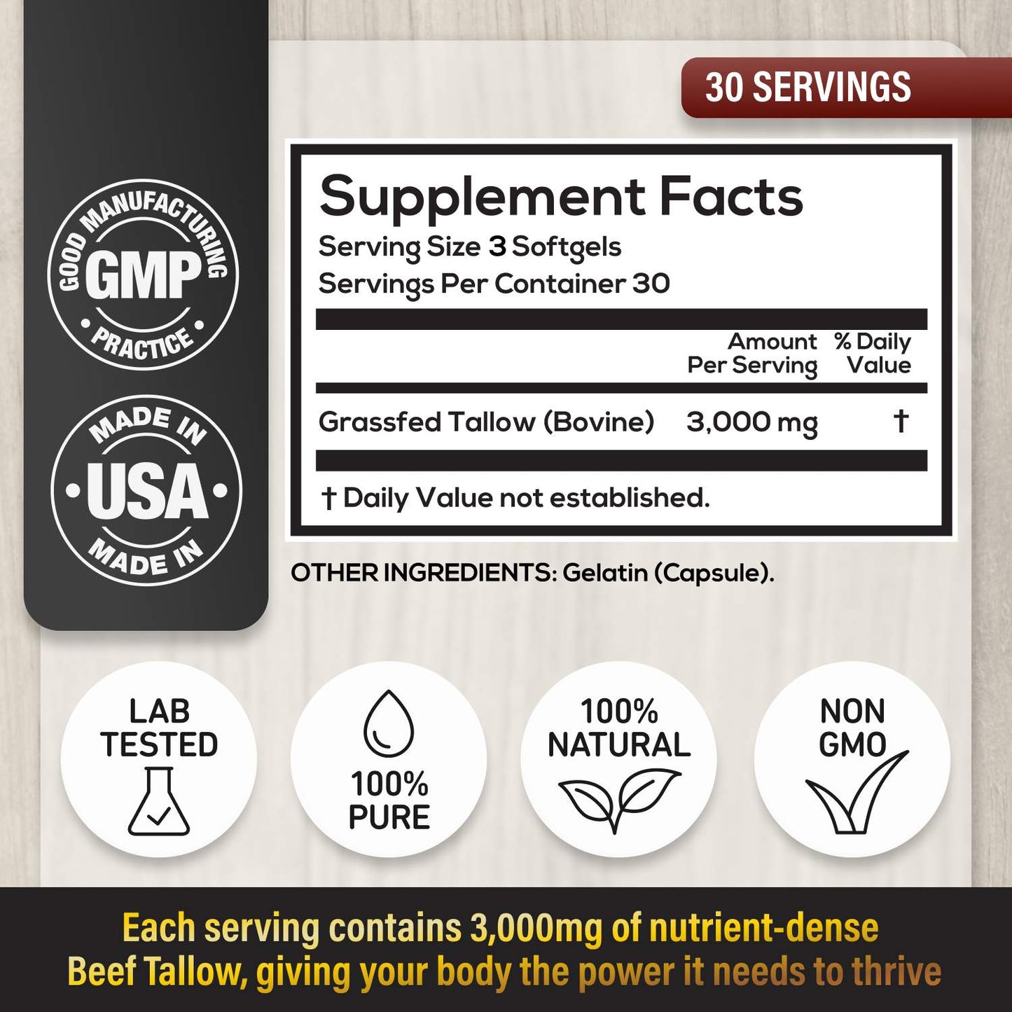 Wholesale case of 6 - Grass-Fed Beef Tallow Soft gels – 100% Pure Ancestral Nutrition