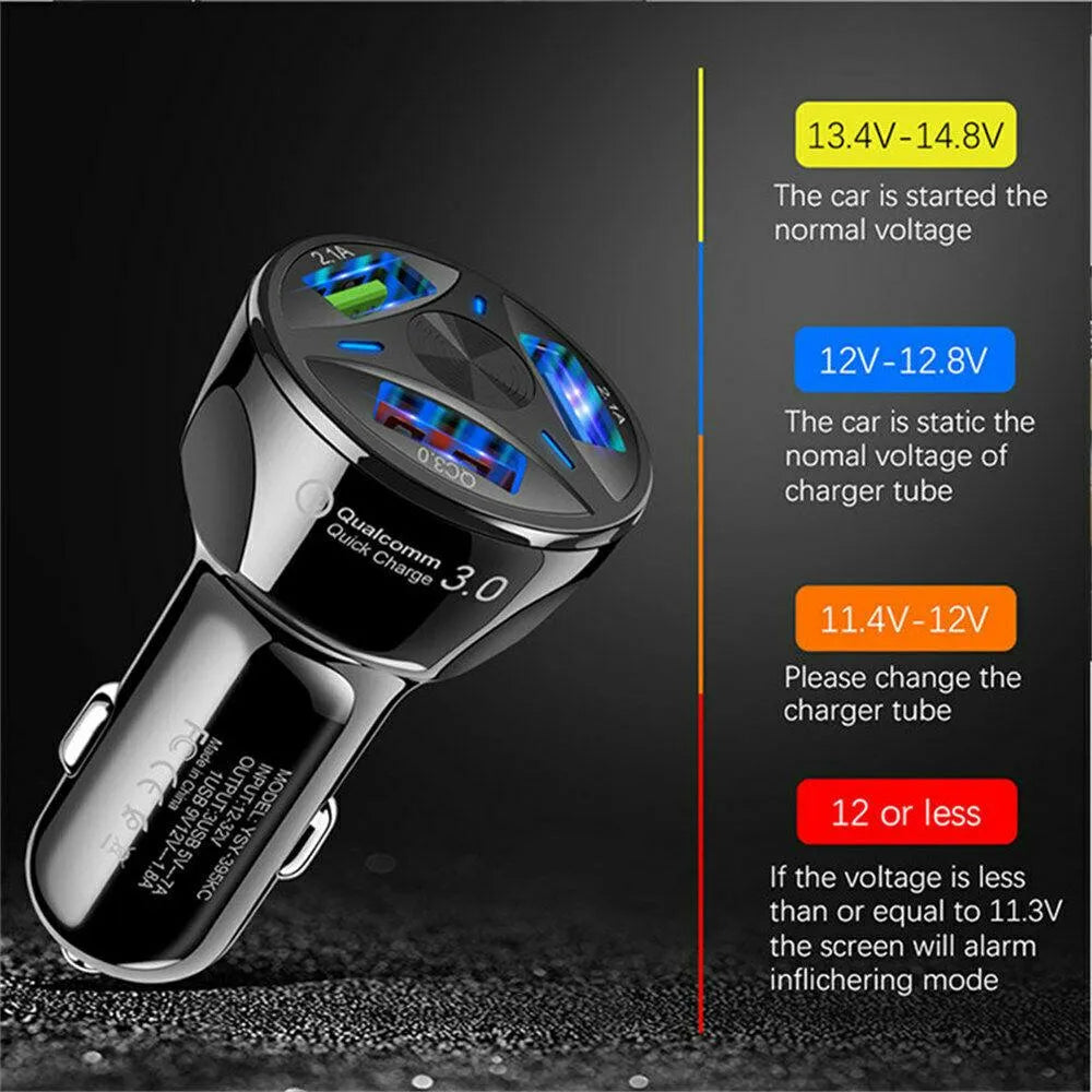 3 Port Fast LED White Car Charger + 3 in 1 Cable Combo Blue