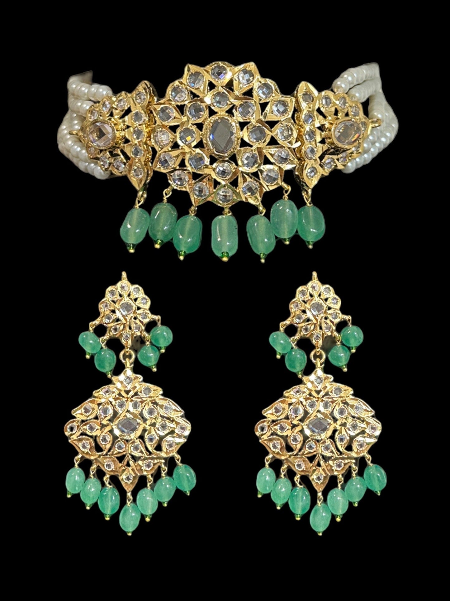 C300 Lekha choker set ( green beads ) ( SHIPS IN 4 WEEKS )