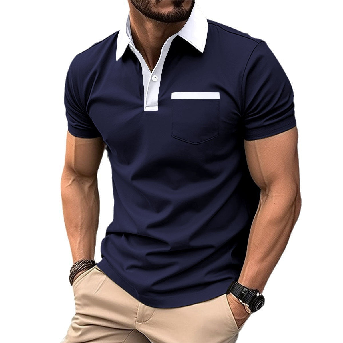 Men's Cotton Blend Polo Shirt - Slim Fit Lapel Collar Short Sleeve