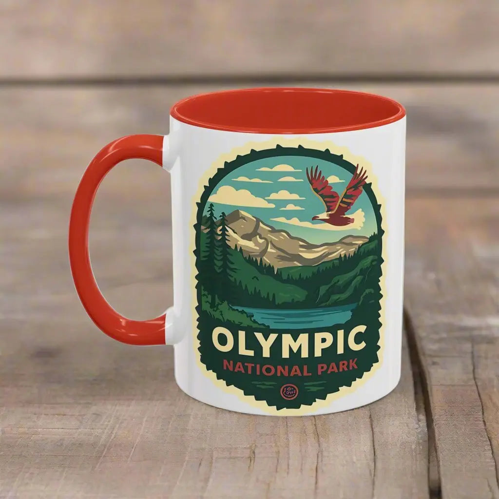Glacier National Park Accent Coffee Mug 11oz 15oz Eagle Fly Over Blue Black Pink Red Outdoor Inspired Ceramic Mug
