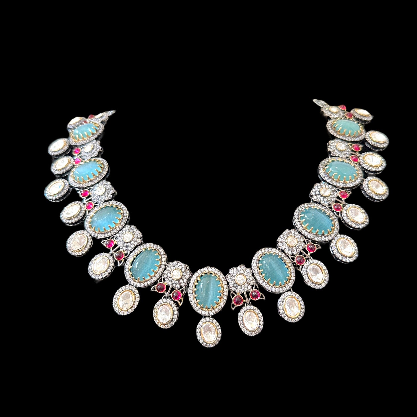 DNS82 Victorian fusion necklace set - turquoise with ruby ( READY TO SHIP )