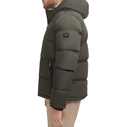 Tommy Hilfiger Men's Hooded Puffer Jacket (Standard and Big and Tall), Army Green, XX-Large