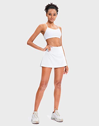 Soothfeel Pleated Tennis Skirt for Women with Pockets Women's High Waisted Athletic Golf Skorts Skirts for Workout Running(White, M)