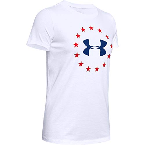 Under Armour Women's Freedom Logo T-Shirt , White (100)/Royal Blue , Medium