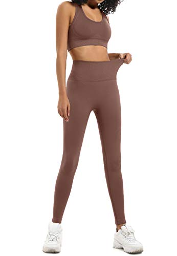 HAODIAN Women's Yoga Outfits 2 Piece High Waisted Leggings with Sports Bra Gym Clothes Sets(Brick Red,S)