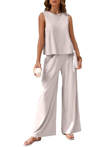 Verdusa Women's 2 Piece Outfit Loose Tank Top and Wide Leg Pants Sets