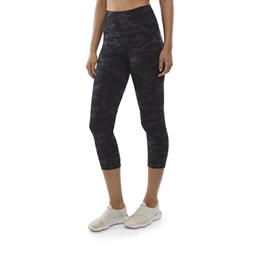 Danskin Womens All Over Printed Capri Leggings, Black Camo Print, Medium US