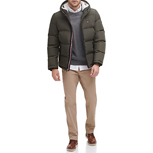 Tommy Hilfiger Men's Hooded Puffer Jacket (Standard and Big and Tall), Army Green, XX-Large