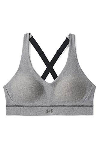 Under Armour Women's Vanish Mid Heathered Sports Bra, Charcoal Fade Heathe /Metallic Iron, X-Small