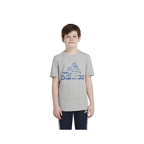 adidas Boys' Short Sleeve Liquid Camo Logo Tee, Medium Grey Heather