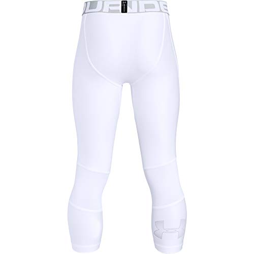 Under Armour Boys' HeatGear Armour 3/4 Leggings , White (100)/Mod Gray , Youth Small