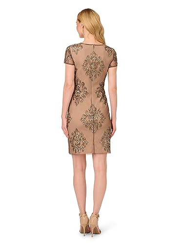 Adrianna Papell Women's Short Beaded Dress, Lead/Nude
