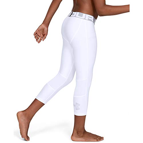 Under Armour Boys' HeatGear Armour 3/4 Leggings , White (100)/Mod Gray , Youth Small