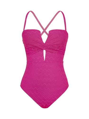 CUPSHE Women's One Piece Swimsuit Bathing Suit Wrapped Back Tie Swimwear Molded Cups, M Magenta