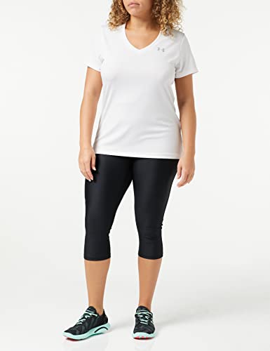 Under Armour Womens Heatgear Armour High No-slip Waistband Pocketed Capri , Black (001)/White , X-Large