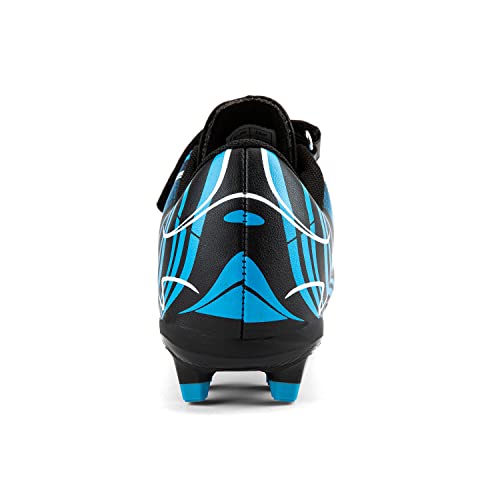 Rhyme-Zeal Kids Soccer Cleats Shoes Boys Girls Athletic Outdoor Indoor Firm Ground Soccer Shoes Comfortable Football Shoes Black Blue