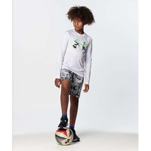 Under Armour Boys' Standard Tech Logo Fill Long-Sleeve T-Shirt, (101) White / / Phosphor Green, Youth Large
