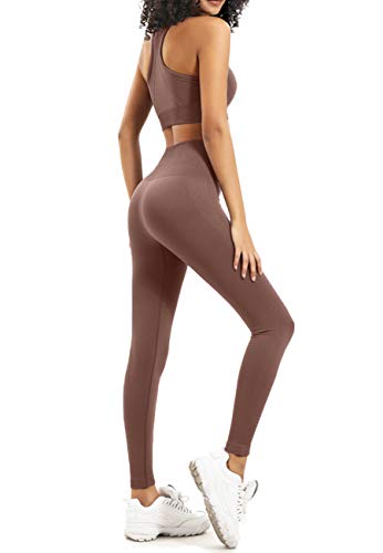 HAODIAN Women's Yoga Outfits 2 Piece High Waisted Leggings with Sports Bra Gym Clothes Sets(Brick Red,S)