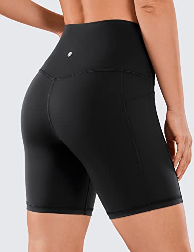 CRZ YOGA Women's Naked Feeling Biker Shorts - 6 Inches High Waisted Workout Yoga Gym Running Spandex Shorts Side Pockets Black Large