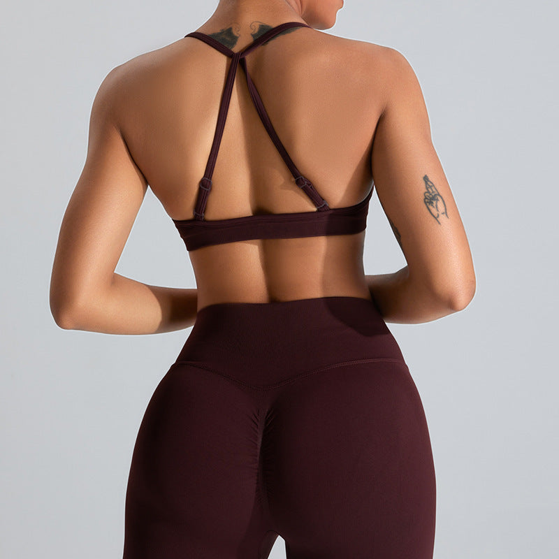 Seamless Strappy Yoga Bra - Nylon Blend Sports Bra Light Support