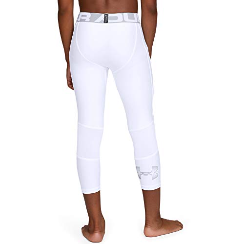 Under Armour Boys' HeatGear Armour 3/4 Leggings , White (100)/Mod Gray , Youth Small