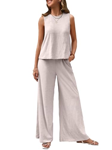Verdusa Women's 2 Piece Outfit Loose Tank Top and Wide Leg Pants Sets