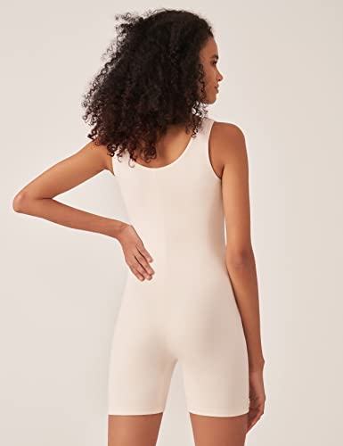 POSHDIVAH Women's Maternity Bodysuit Pregnancy Shapewear Sleeveless Scoop Neck Tank Top Shorts Bodycon Jumpsuit for Photoshoot Workout Beige Small