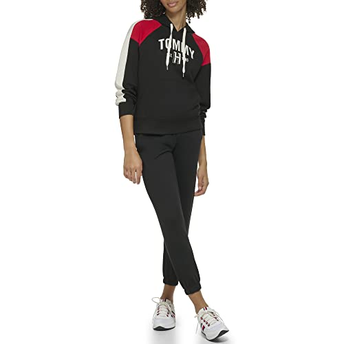 Tommy Hilfiger Women's Relaxed Fit Athletic Blocking Printed Graphic On Chest Hoodie, Black