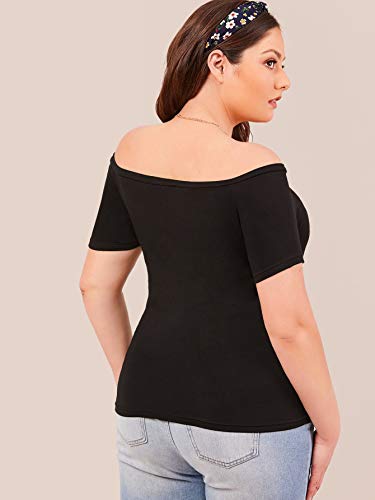 Floerns Women's Plus Size Basic Off Shoulder T-Shirt Top A Black 2XL