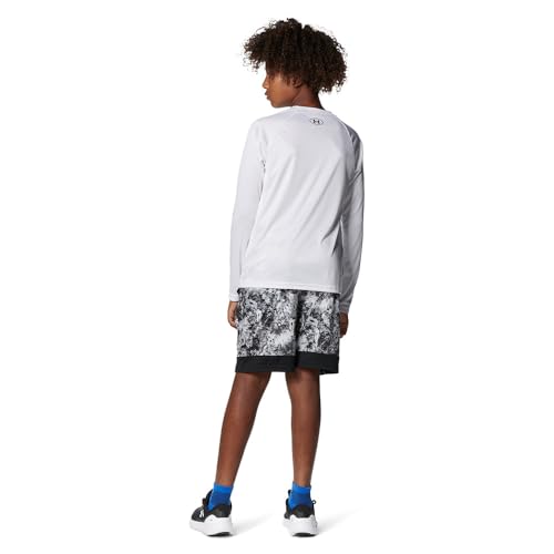 Under Armour Boys' Standard Tech Logo Fill Long-Sleeve T-Shirt, (101) White / / Phosphor Green, Youth Large