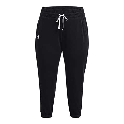 Under Armour Womens Rival Terry Jogger , Black (001)/Lime Foam , 2X