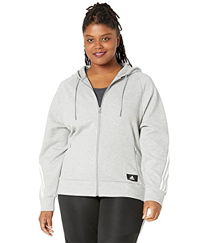 adidas Women's Plus Size Sportswear Future Icons 3-Stripes Hooded Tracktop, Medium Grey Heather, 1X