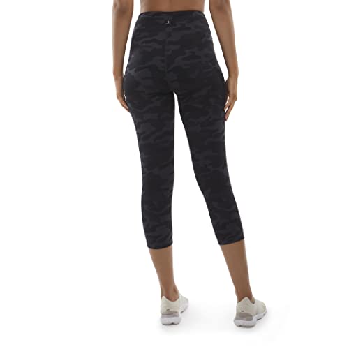 Danskin Womens All Over Printed Capri Leggings, Black Camo Print, Medium US
