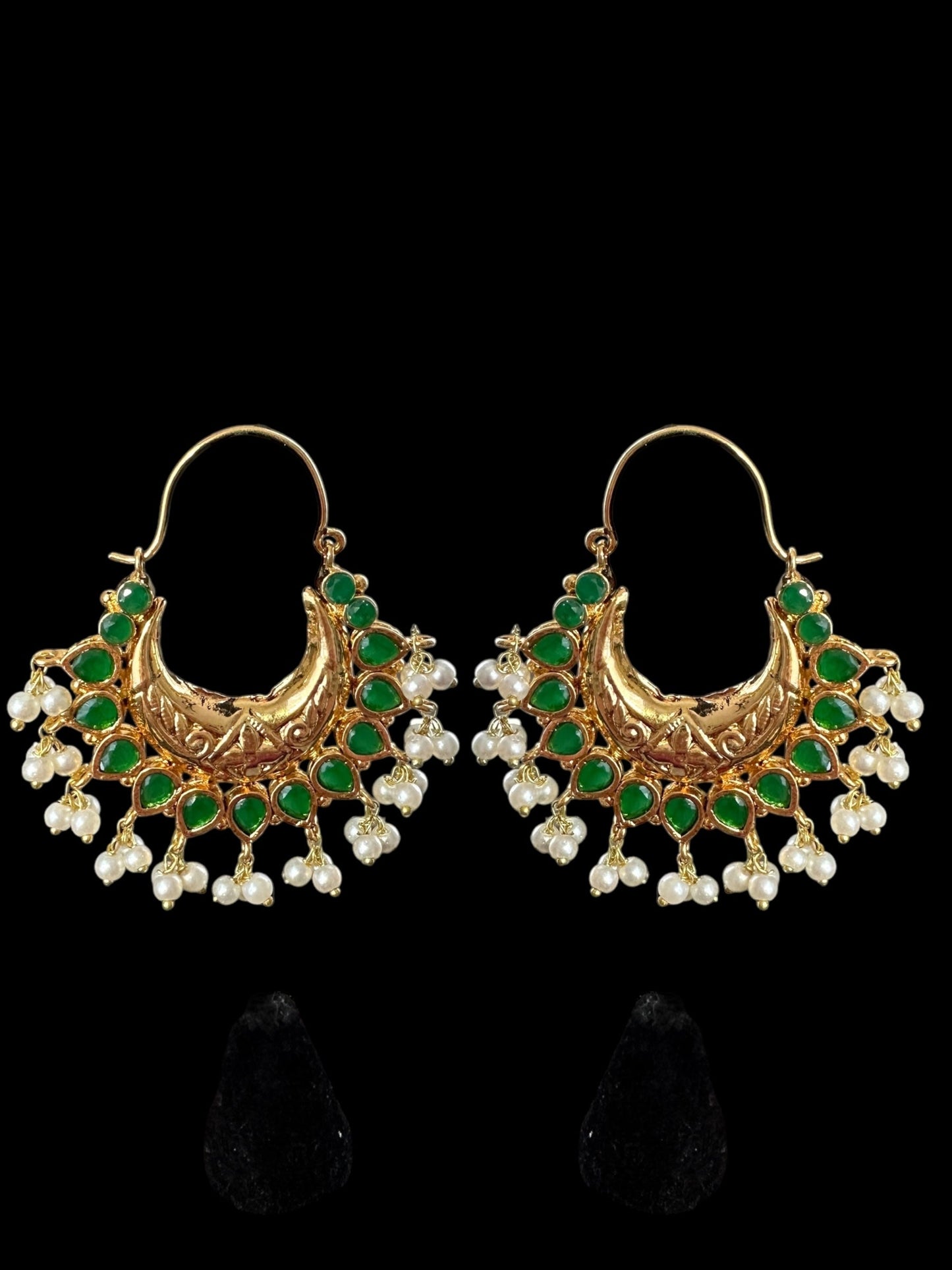 DER741 Chandbali earrings - hoop style - Emerald ( medium sized ) ( READY TO SHIP )