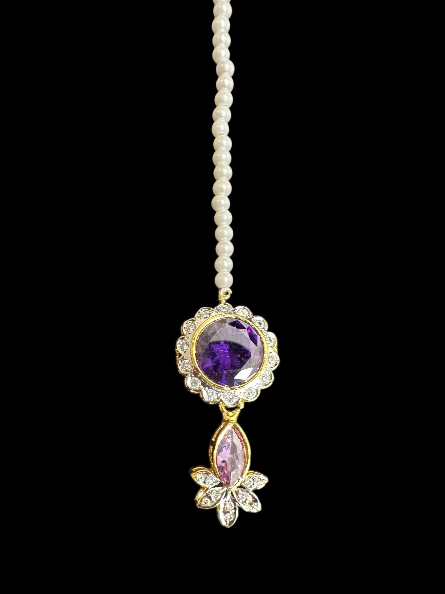BR473 High quality cz necklace set with tika - purple, Gold plated ( READY TO SHIP )