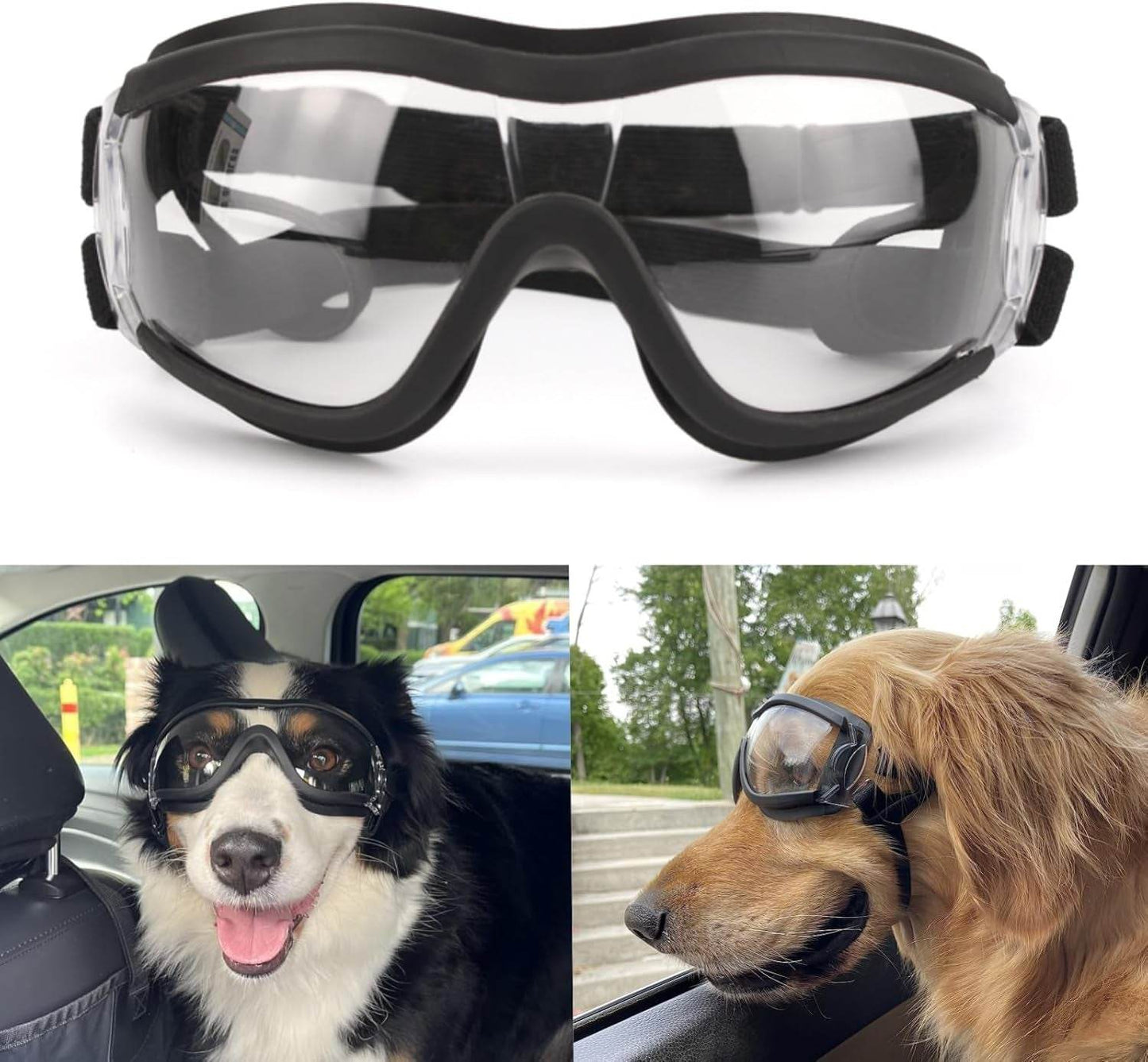 PETLESO Dog Goggles Large Breed, Large Dog Sunglasses Eye Protection for Dogs Windproof Goggles for Medium Large Dog Riding Biking Driving, Black