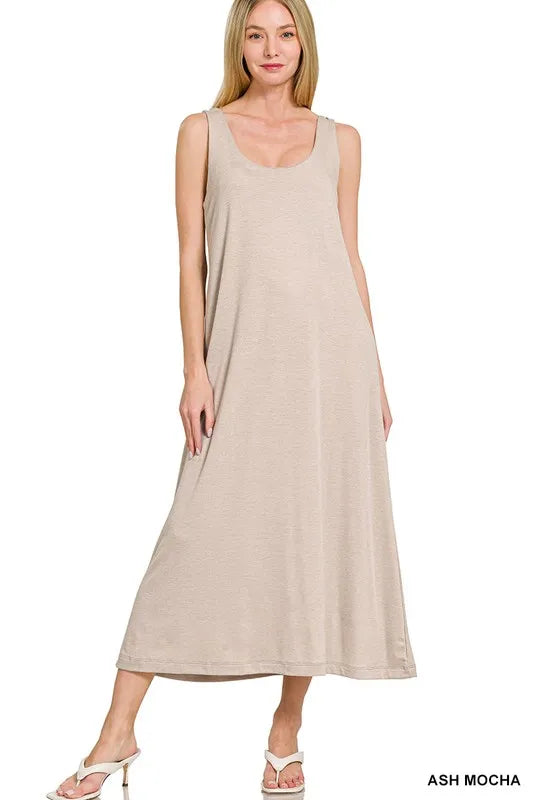 Zenana French Terry Twisted Strap Midi Dress