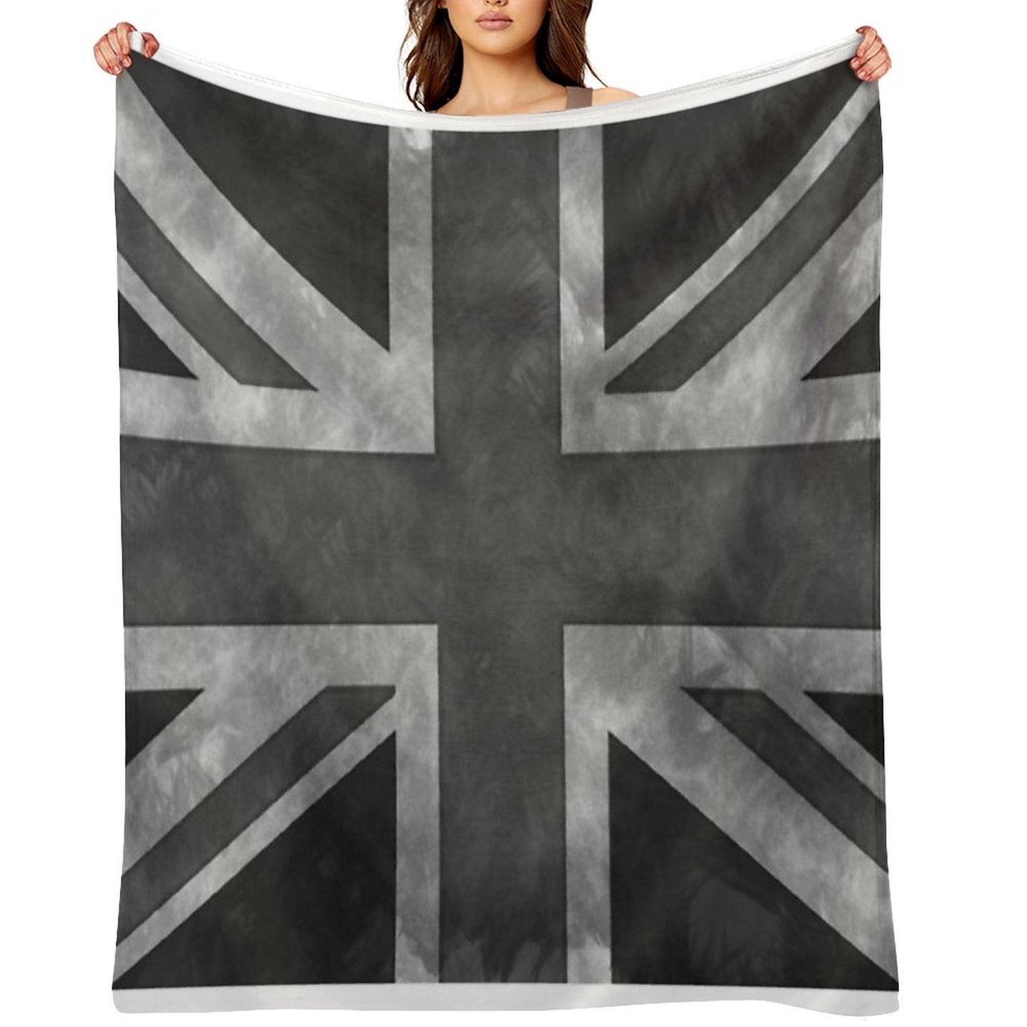 Greyscale Distressed Union Jack Throw Blanket