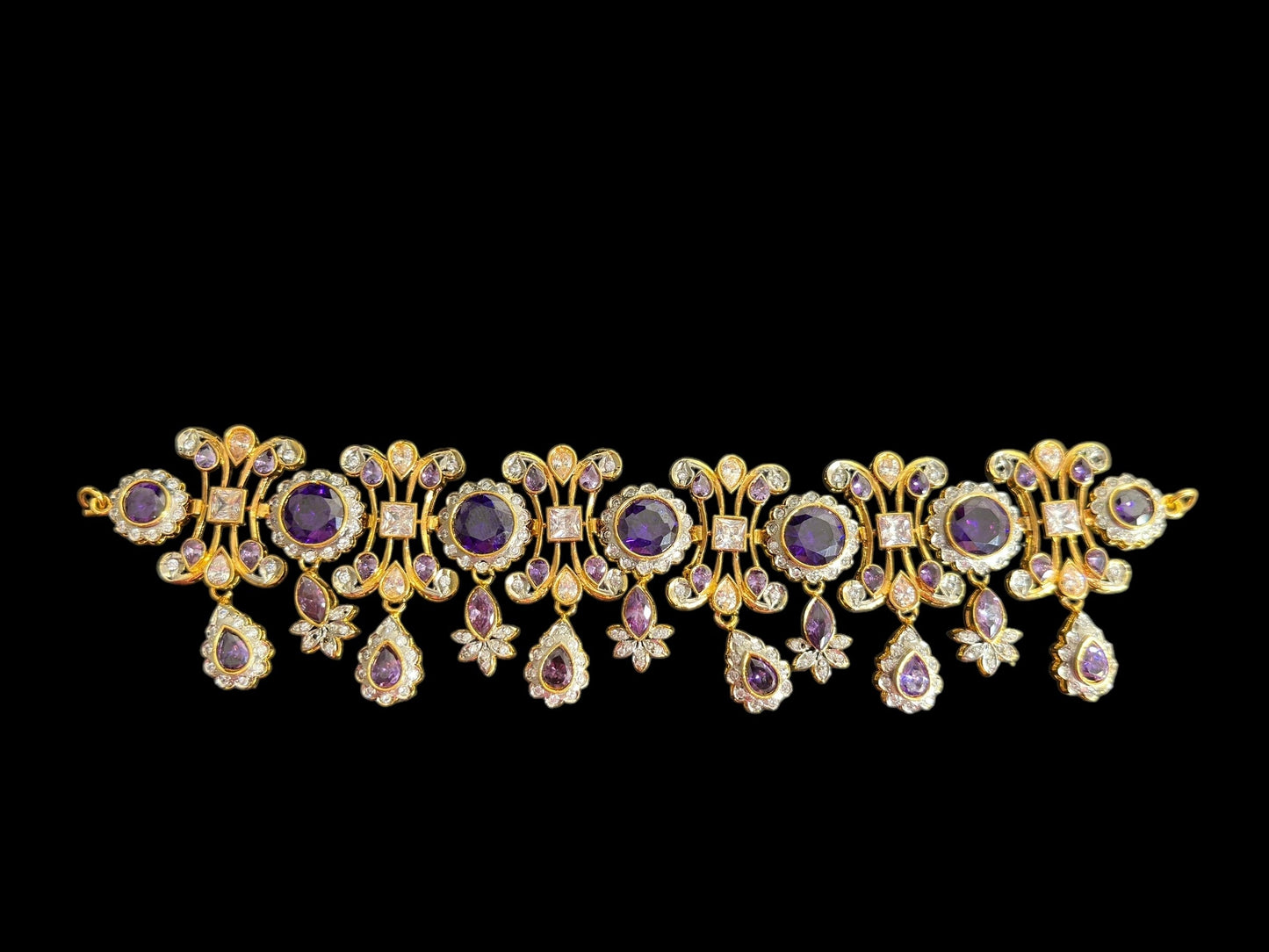 BR473 High quality cz necklace set with tika - purple, Gold plated ( READY TO SHIP )