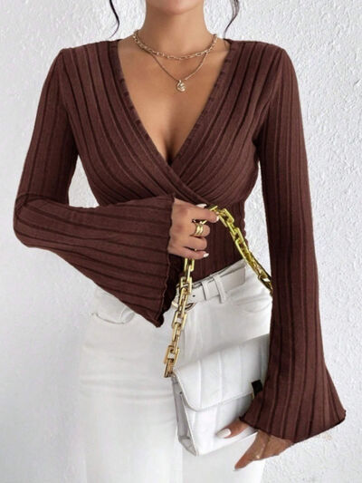 Ribbed Flare Sleeve Top - Sybaritic Boutique