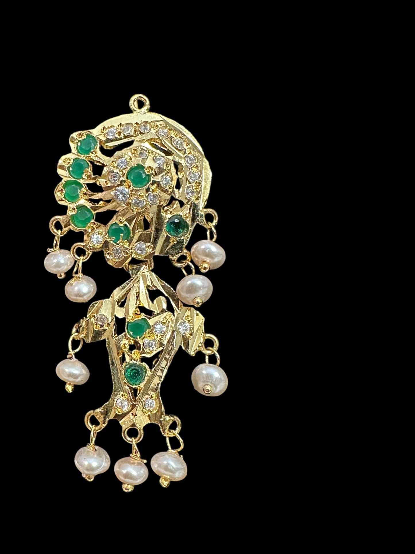 DER634 jadau earrings in fresh water pearls -emerlad ( READY TO SHIP )